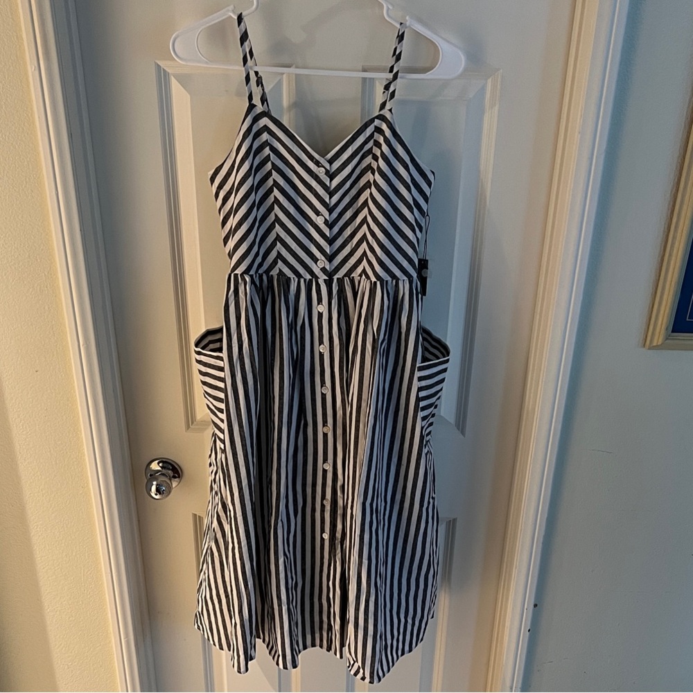 LeLaLo Black and White Striped Midi Dress
